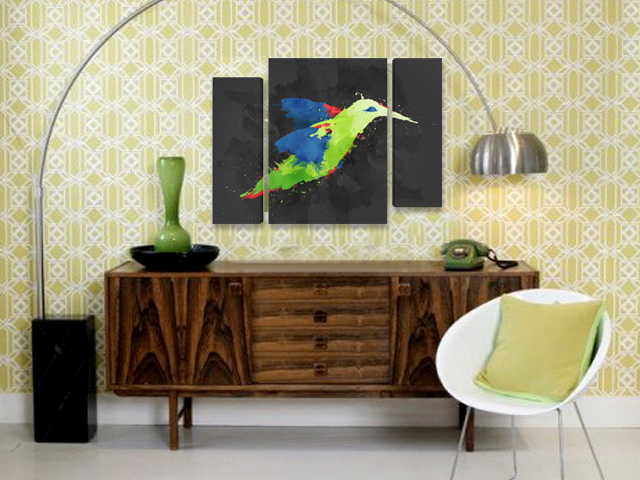 картина пано колибри акварел