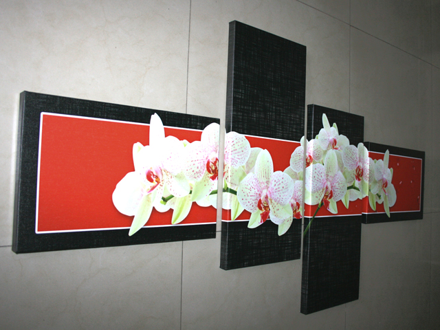 бели орхидеи червен черен фон
