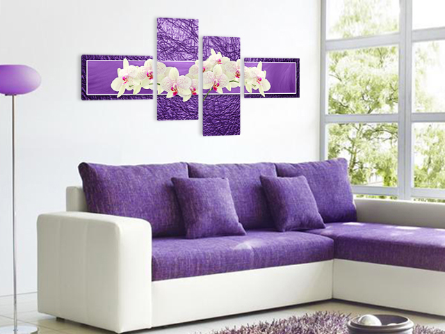 картина пано бели орхидеи лилав фон