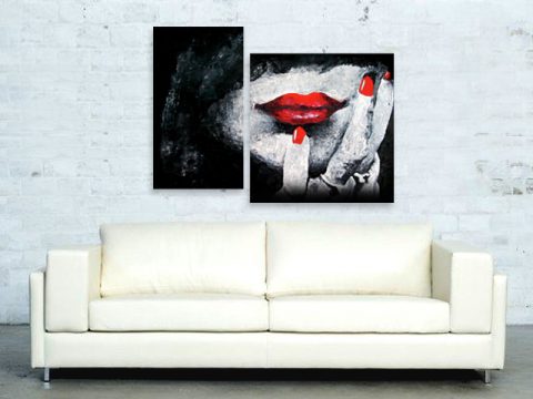 картина арт жена червени устни