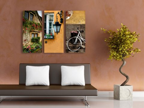 онлайн магазин картини, картина вино сирена 5 части, картина градски мотиви колело прозорец къща