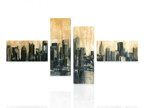 картина пано с абстрактен градски пейзаж от 4 части