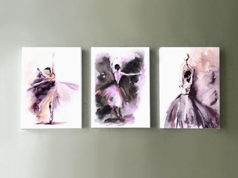 онлайн магазин картини, картина за стена с акварелни балерини от 3 части